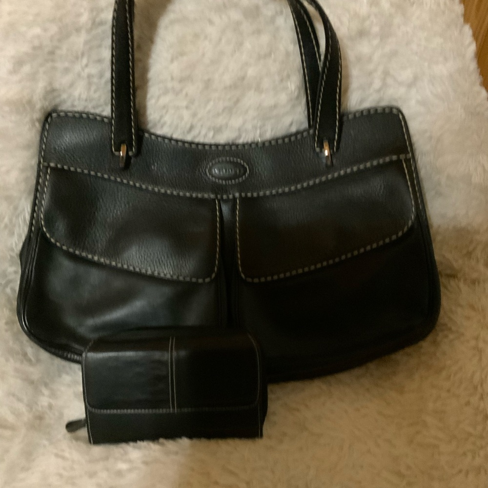 Tods Black Leather Shoulder Satchel and Wallet